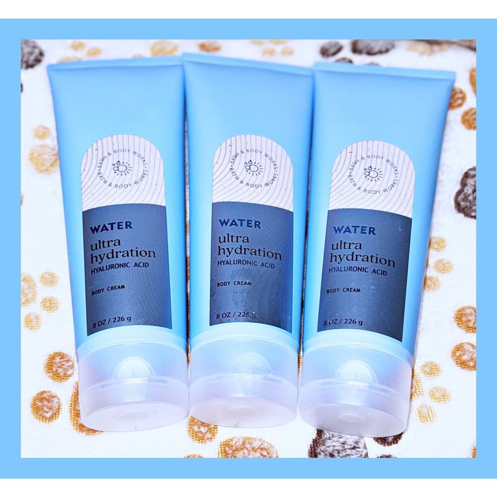 Bath & Body Works 8 oz WATER Ultra Hydration Hyaluronic Body Cream x3